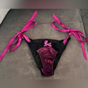 BNWT L'Agent By Agent Provocateur Black & Pink Lace Side Tie Panty, OS,SOLD  OUT